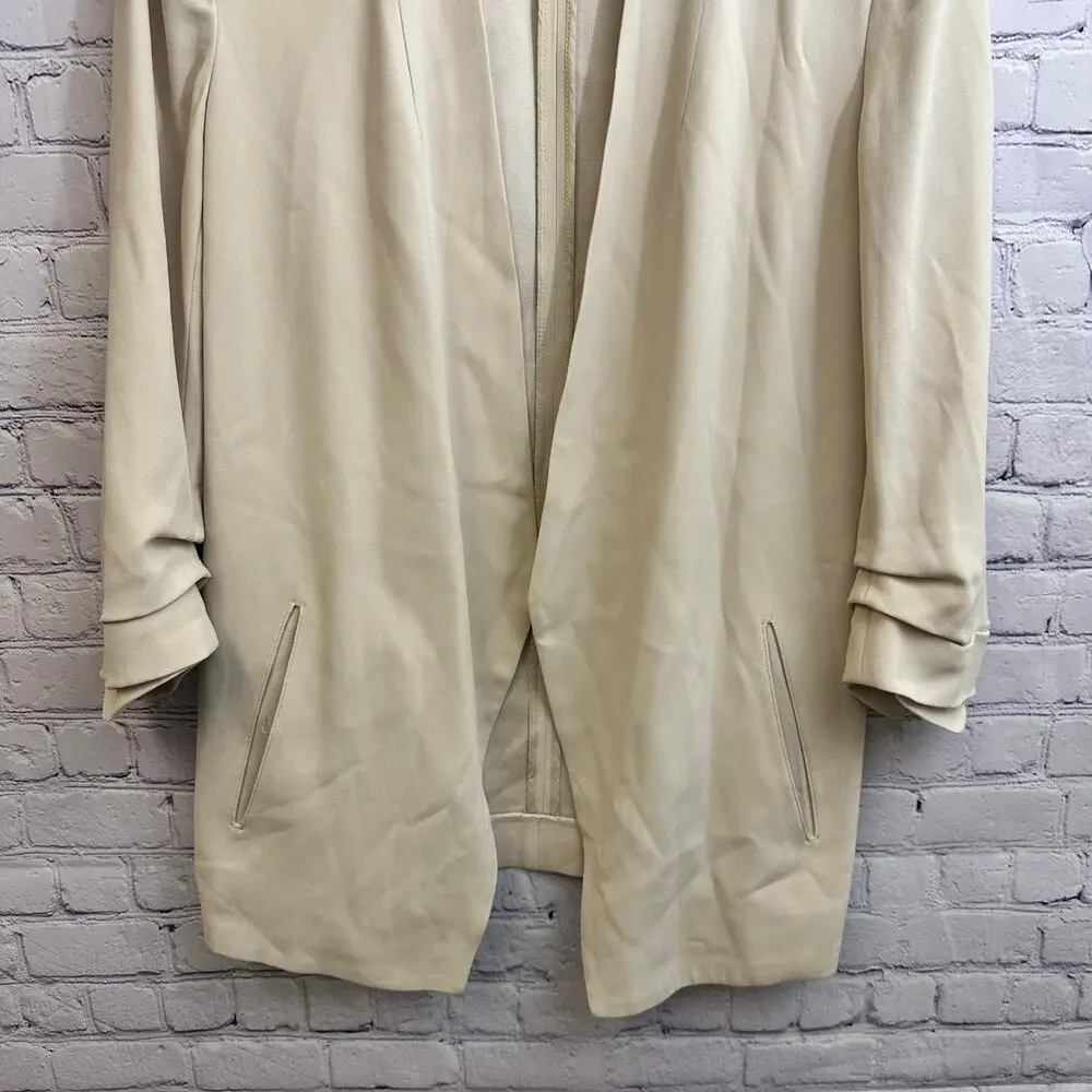 Babaton Power Blazer Ruched Sleeves Open Front Beige Size 8 Aritzia Workwear - Picture 4 of 8